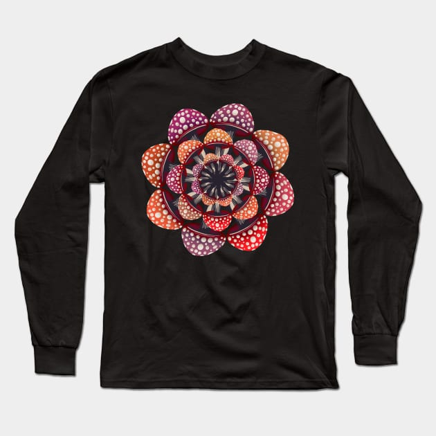 Reddish colored mushroom mandala Long Sleeve T-Shirt by DaveDanchuk